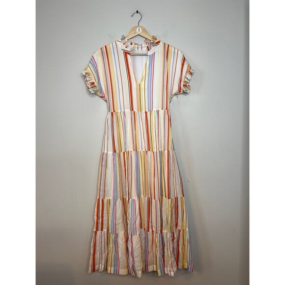 NEW Marie Oliver Farah Tier Maxi Cream Multicolor Striped Maxi Dress Size: XXS - Picture 2 of 7